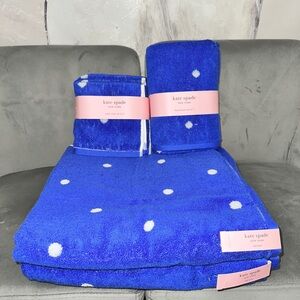 Kate Spade Blue and White Bath Towels with Polka Dots